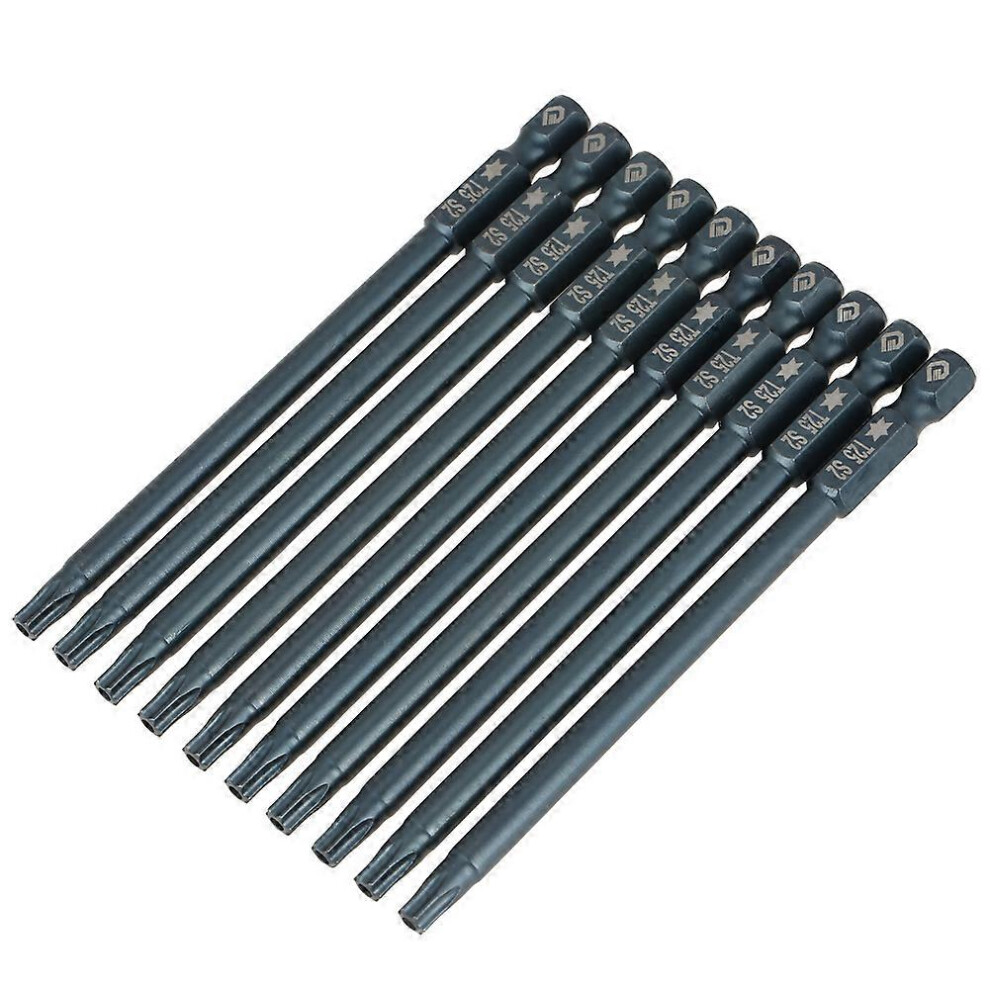 (As show, One size) 10 pcs 100mm 1/4&quot; Hex Shank T25 Magnetic Security Star Head Screwdriver Bits Kit-image-OPC-PHJ7NQB-NEW