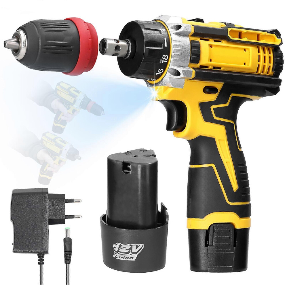 (1pcs battery US Plug, One size) 12 V 2in1 Lithium Drill Electric Screwdriver Multi-function Power Tool Brushed Motor Practical Screw Driver for Home-image-OPC-PHJ7NNB-NEW