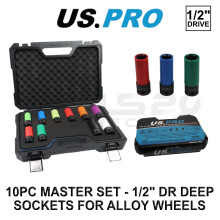 US PRO Tools 10PC Master Set - 1/2" DR Deep Impact Sockets For Alloy Wheels 7572