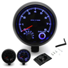 (As show, One size) 3.75'' Car Universal Black Tachometer Gauge Blue Inter Shift light 0-8000 RPM