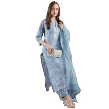 Gosriki Rayon Blend Impressa Kurta com Pant & Dupatta (Soneva Blue-VKS02-GS_3xl_blue_xxx-Large)