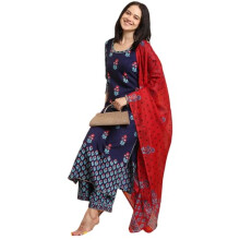 Gosriki Rayon Feminino Blend reto Kurta com Pant & Dupatta (Masumi Blue-VKS01-GS_L_BLUE_LARGE)