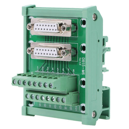 (As show, One size) DB15-M6 Double Female Head DIN Rail Mount Interface Module Terminal Block Board Connector 1