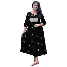 Gosriki Blend feminina Blend Anarkali Impresso Kurta com Pant (Anvashi Black-Gs_xxl_black_xx-Large)