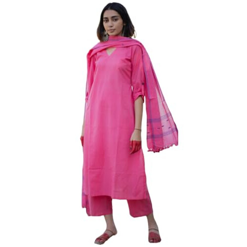 Gosriki Rayon Blend Solid Solid Kurta com Pant & Dupatta (Janeu Pink-Gs_m_pink_medium)