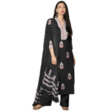 Gosriki Rayon viscose feminina impressa Kurta reta com Pant & Dupatta (Belagavi Black-Gs_xxl_black_xx-Large)