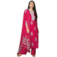 Gosriki Rayon feminino viscose Impresso Kurta reta com Pant & Dupatta (Belagavi Pink-Gs_xxl_pink_xx-Large)