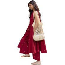Gosriki Rayon Feminino Blend Straight impresso Kurta com Palazzo (Deeksha Red-Gs_m_red_medium)