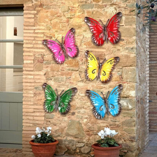 5PCS Metal Butterfly Wall Decoration Garden Outdoor Colorful Wall Art Hanging Butterfly Decorations Outside Shed Fences Yard Lawn Garden Fence Decor on OnBuy