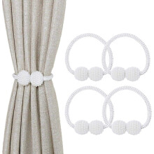 (White, 4PCS) Magnetic Curtain Tie Backs Magnetic Rope Curtain Clips Small Bead Curtain Holdback For Home Office Hotel Window Decoration