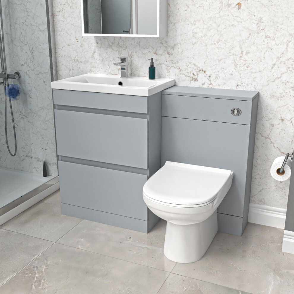 Nes Home Matte Grey 600mm Vanity Unit 2 Drawers WC Unit & BTW Toilet