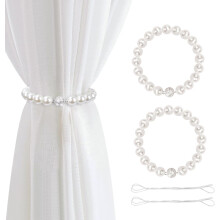40CM Magnetic Curtain Tiebacks, 2 Pack Pearl Curtain Tie Backs, Modern Decorative Curtain Holdbacks Holder For Thin Or Thick Curtains