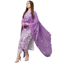 Gosriki Feminino Mistura Floral Straight Kurta com Pant & Dupatta (Mei Purple-NW-GS Large)