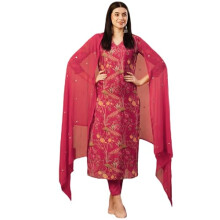 Gosriki Feminino Mistura de algod  o reto Kurta com Pant & Dupatta (Shoko Red-NW-GS_XXL_RED_XX-LARGE)