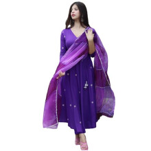 Gosriki Feminino Blend Anarkali bordou Kurta com Pant & Dupatta (GSK-Purple-Gs_xxl_purple_xx-Large)