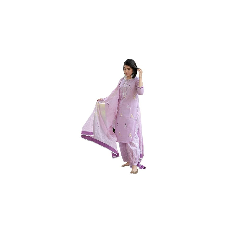 Kurta Droit Gosriki En M Lange De Rayonne Pour Femme, Imprim La Main, Avec Pantalon Et Dupatta (Ragsri-Violet-Gs_L_Violet_Large)-image