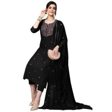 Gosriki Feminino Blend bordado Kurta reta com Pant & Dupatta (Kasturi Black-Apl-Gs_xxl_black_xx-Large)