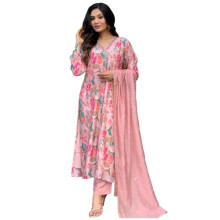Gosriki Feminino Rayon Blend Impresso Kurta Straight com Pant & Dupatta (Maslin-Multi-Gs_xl_peach_x-Large)