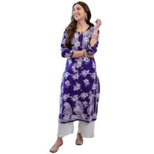 Gosriki Blend feminino Blend Chikankari bordado Kurta Straight (SCEROS VIOLET-GS_M_VIOLET_MEDIUM)