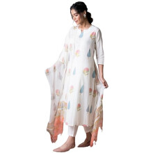 Kurta dritto stampato in misto cotone GoSriKi da donna con pantaloni e dupatta (Nairiti bianco-GS_XL_Bianco_X-Large)