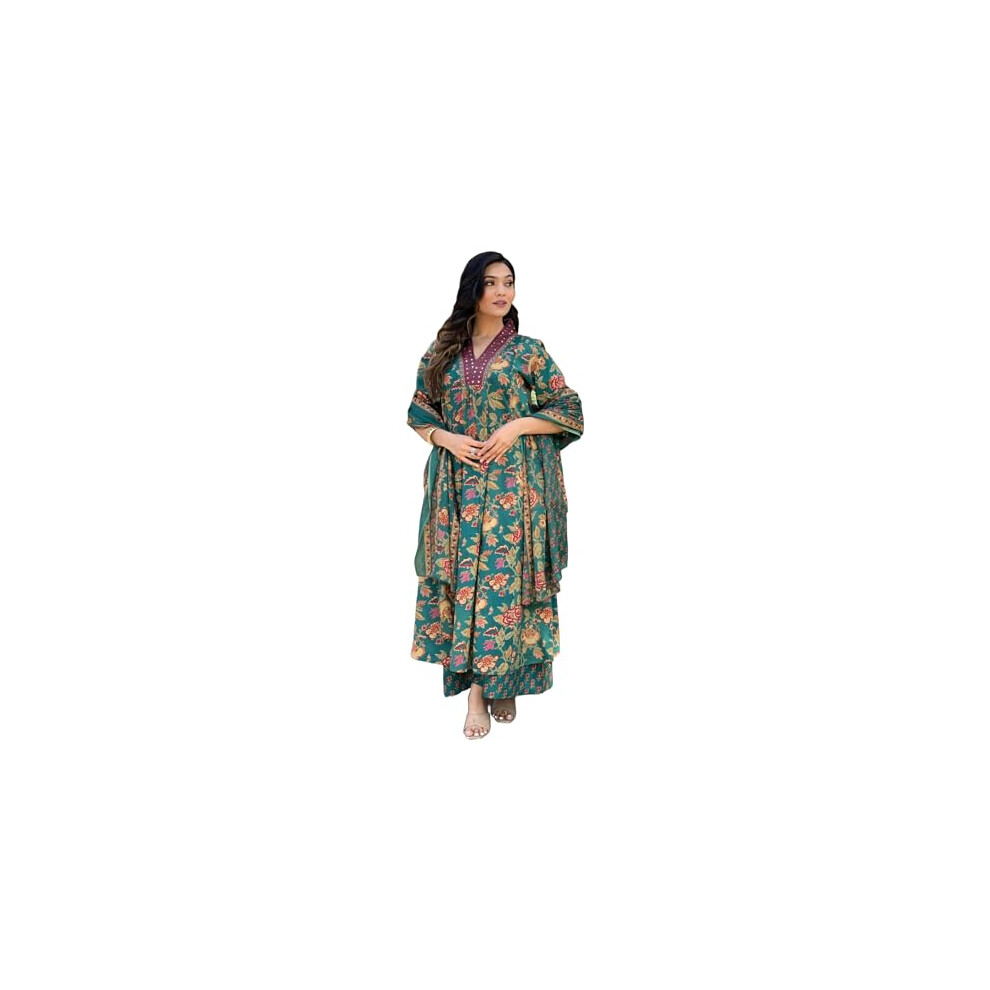 Kurta Anarkali Imprim En Rayonne Pour Femme Gosriki Avec Palazzo Et Dupatta (Cia Green-Gs_4Xl_Green_Xxxx-Large)-image