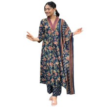Gosriki Blend Feminina Blend Anarkali Imprimiu Kurta com Palazzo & Dupatta (CIA Blue-Gs_M_Blue_medium)