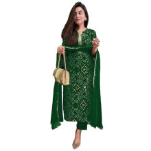 Gosriki Rayon Feminino Blend Straight impresso Kurta com Pant & Dupatta (Turae Green-GS_XL_GREEN_X-LARGE)