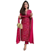 GoSriKi Rayon Blend Straight Printed Kurta voor dames met broek en dupatta (TURAE Rani-GS_3XL_Pink_XXX-Large)