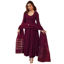 Gosriki Feminino Rayon Blend Anarkali Solid Kurta com Pant & Dupatta (Jaynti Wine-Gs_s_wine_small)