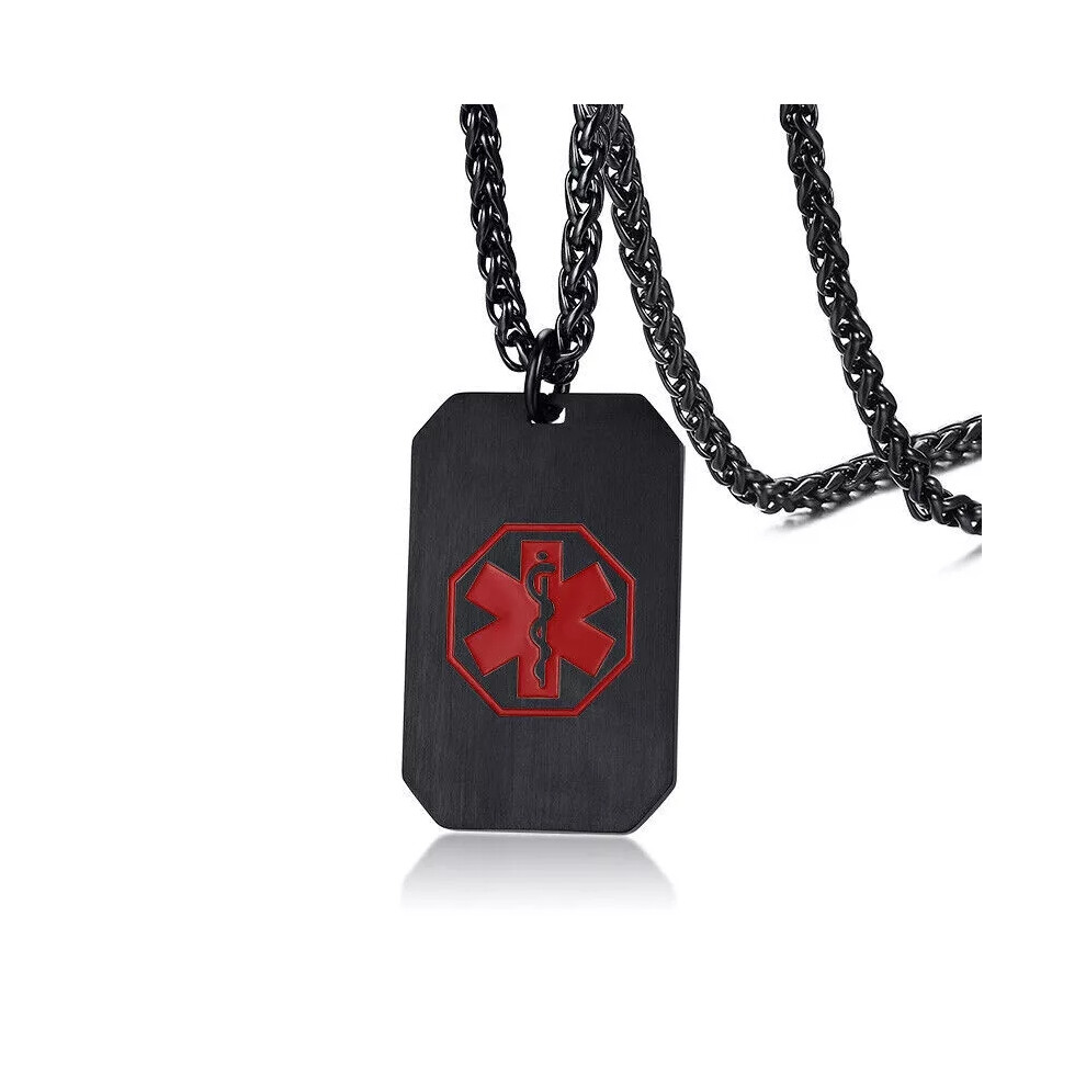 Black (, No Engraving) Medical Alert Id Pendant Women Men Necklace Chain Dog Tag Personalized Engraving Hot