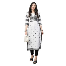 GoSriKi Women's Cotton Blend Embroidered Straight Kurta (Stho-White-Nw2-GS_5XL_White_XXXXX-Large)
