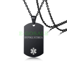 (HYPOGLYCEMIA) Black Stainless Steel Emgerency Medical Alert ID Pendant Necklace