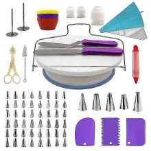 (As show, One size) 106pcs Multi-function Cake Decorating Set Cake Turntable Kit Pastry Tube Fondant Diy Tools
