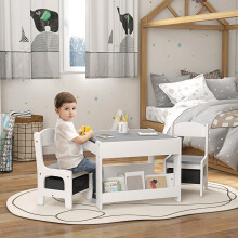 (Grey) HOMCOM 3-Piece Kids Table and Chair Set for Nursery, Playroom, Classroom