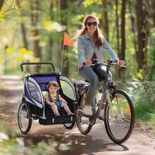 (Purple) HOMCOM 2 Seat Child Bike Trailer, Baby Bicycle Trailer for 2 Kids