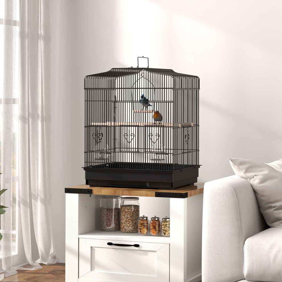 Pawhut 59Cm Large Bird Cage With Perches, Food Bowls, Swing, Black