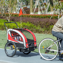 (Red) HOMCOM 2 Seat Child Bike Trailer, Baby Bicycle Trailer for 2 Kids