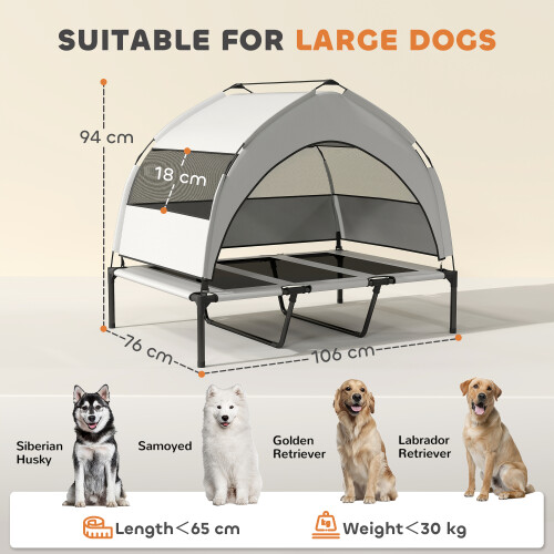 PawHut (L) PawHut Portable Elevated Dog Bed with Removable Canopy 2