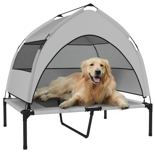 PawHut (M) PawHut Portable Elevated Dog Bed with Removable Canopy 1