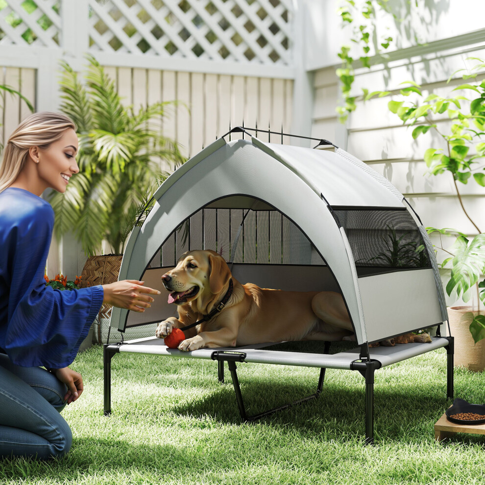 Pawhut (M) Portable Elevated Dog Bed With Removable Canopy