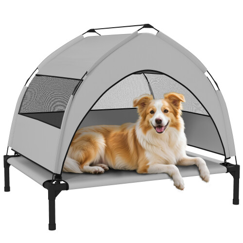 PawHut (S) PawHut Portable Elevated Dog Bed with Removable Canopy 1