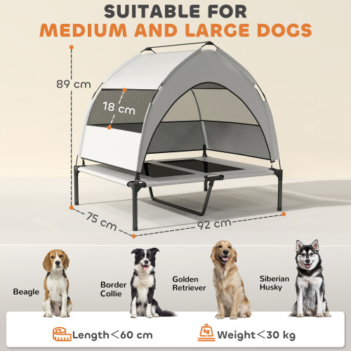 PawHut (M) PawHut Portable Elevated Dog Bed with Removable Canopy 2