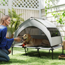 (L) PawHut Portable Elevated Dog Bed with Removable Canopy