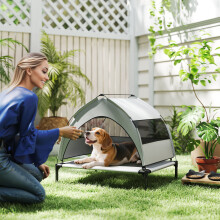 (S) PawHut Portable Elevated Dog Bed with Removable Canopy