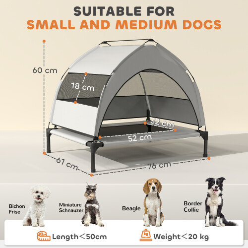 PawHut (S) PawHut Portable Elevated Dog Bed with Removable Canopy 2