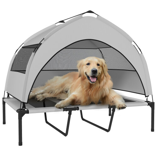 PawHut (L) PawHut Portable Elevated Dog Bed with Removable Canopy 1