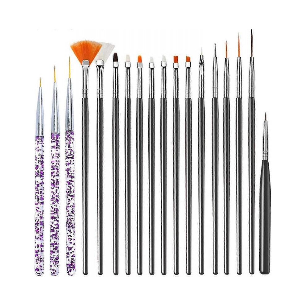 Nail Art Brush Set, 15 Pieces Nail Art Brush Set, 3 Pieces Nail Detail Brushes, Drawing Pen Set Nail Tool for Watercolor Nail Art Brush, Black+Purple