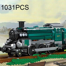 1031PCS Retro Green Steam Train Building Blocks City Rail Transport Train Bricks