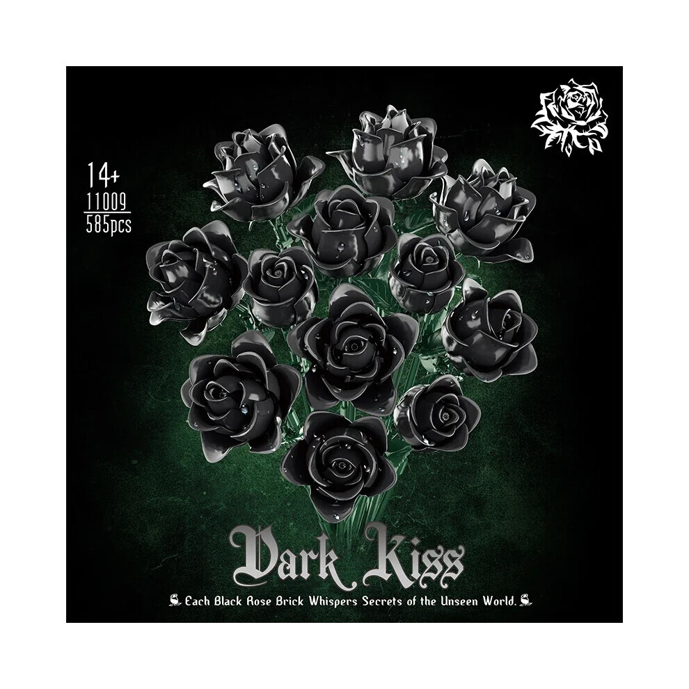 12 PCS Black Rose Building Block Plant Bouquet Simulated Roses Flowers Gifts