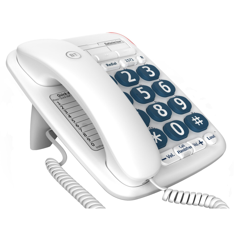 BT Big Button 200 Corded Landline House Phone, Home Phone, Elderley Friendly Big Buttons, Hearing Aid Compatible, Amplified Speech, Handsfree